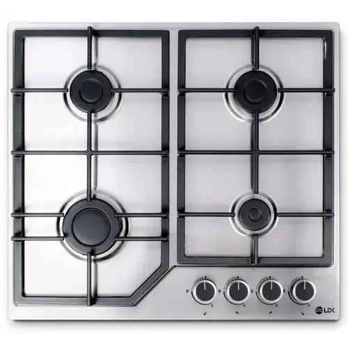 Plita incorporabila LDK 4GFIX, Gaz, 4 arzatoare, Aprindere electrica, Gratare fonta, Siguranta, 60 cm (Inox)