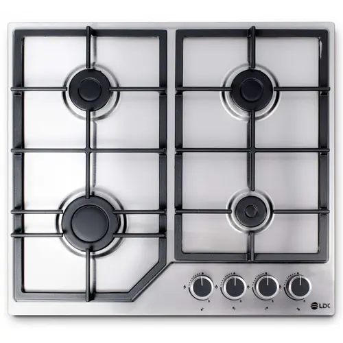 Plita incorporabila LDK 4GFIX, Gaz, 4 arzatoare, Aprindere electrica, Gratare fonta, Siguranta, 60 cm (Inox)