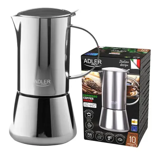 Espressor pentru aragaz Adler AD4417, 500ml, inox, compatibil inductie, termoizolat (Argintiu)