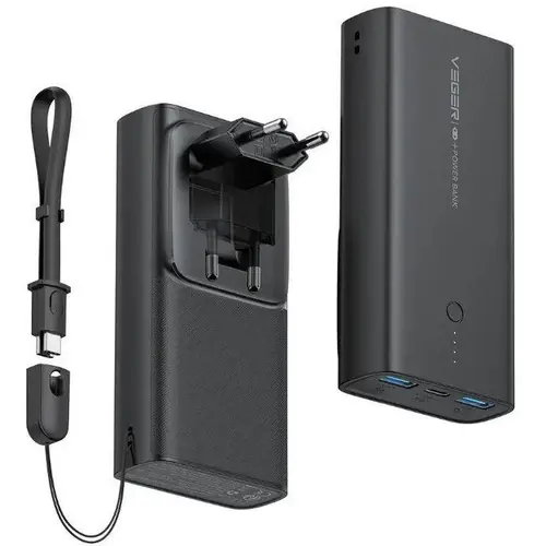 Baterie externa VEGER ACE100, 10000 mAh, 2x USB, 1x USB-C (Negru)