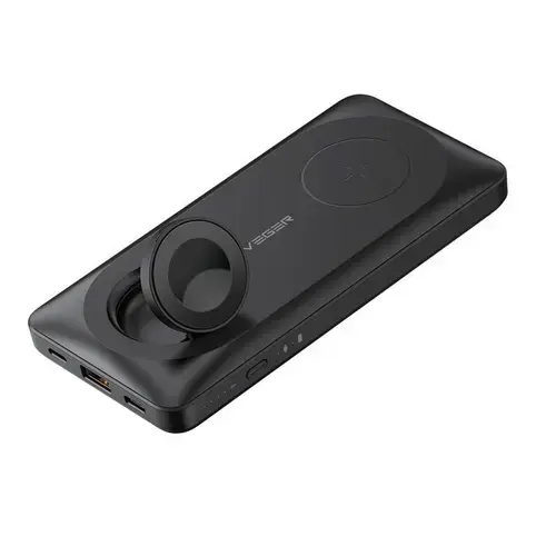 Baterie externa VEGER MagMulti W1156, 10000 mAh, Wireless, 1x USB, 1x USB-C, 1x Lightning (Negru)