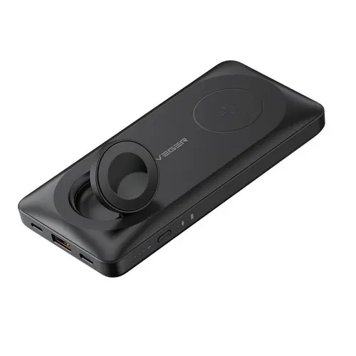 Baterie externa VEGER MagMulti W1156, 10000 mAh, Wireless, 1x USB, 1x USB-C, 1x Lightning (Negru)