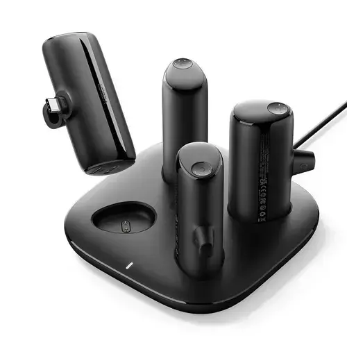 Set 4 baterii externe Veger W007CK, 5000 mAh, 20 W, 2 x USB Type-C, 2 x Lightning (Negru)