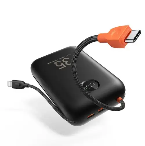 Acumulator extern Veger W3018BLK, 35 W, 30000 mAh, USB-A, Cabluri Lightning si USB Type-C, Display LED (Negru)