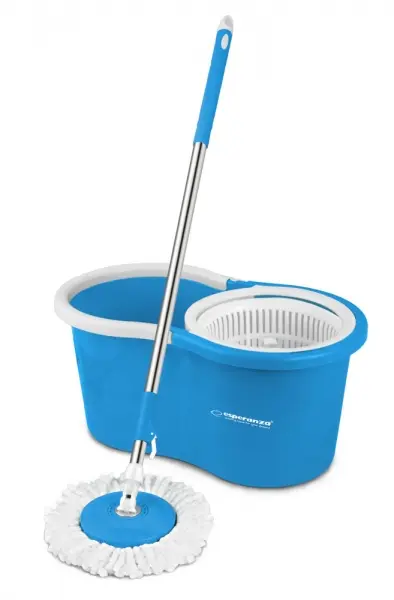 Set mop rotativ Esperanza Perfect Clean EHS005 cu galeata si storcator rotire 360 grade (Alb/Albastru)