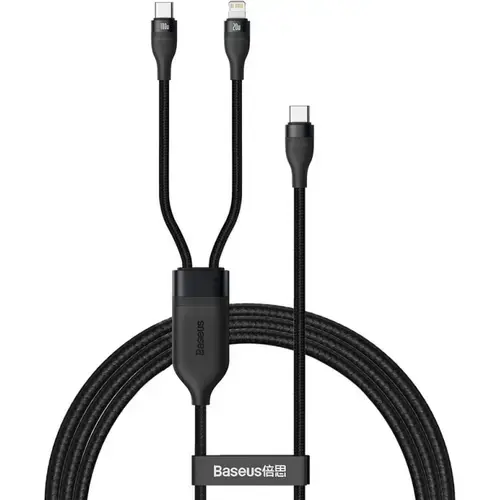 Cablu de date Baseus 6953156206656, USB Type-C - Lightning / USB Type-C, 1.2 m, PD QC, 100W, Negru