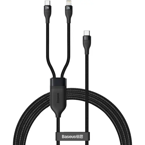 Cablu de date Baseus 6953156206656, USB Type-C - Lightning / USB Type-C, 1.2 m, PD QC, 100W, Negru