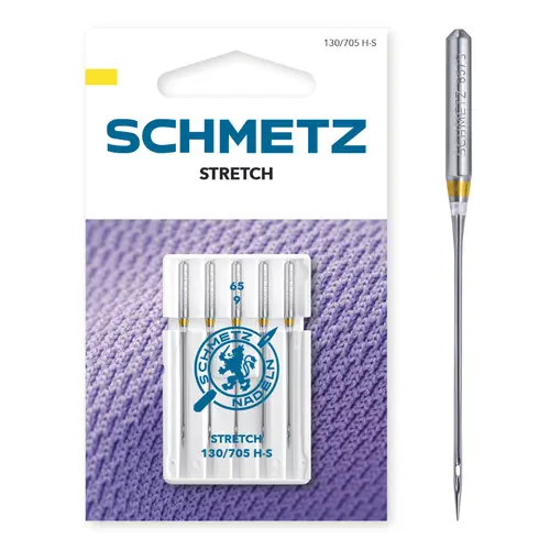 Set  5 ace de cusut, materiale elastice, finete 65, Schmetz 130/705 H-S VJS