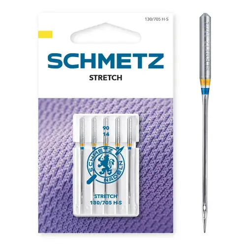 Set  5 ace de cusut, materiale elastice, finete 90, Schmetz 130/705 H-S VDS