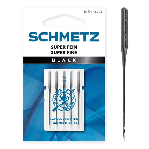 Set  5 ace de cusut Black, materiale delicate fine, finete 70, Schmetz 130/705 H-SU XS VBS