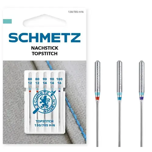 Set 5 ace Topstitch  pentru Quilting, finete 80-90-100, Schmetz 130/705 H-N VIS