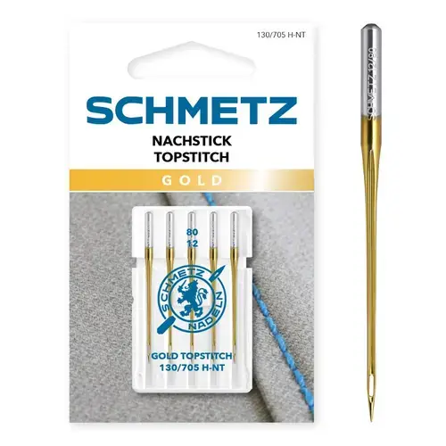 Set  5 ace Gold Topstitch  pentru Quilting, finete 80, Schmetz 130/705 H-NT VCS
