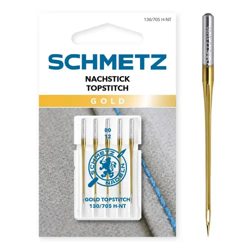 Set  5 ace Gold Topstitch  pentru Quilting, finete 80, Schmetz 130/705 H-NT VCS