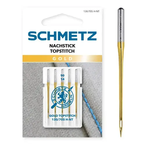 Set  5 ace Gold Topstitch  pentru Quilting, finete 90, Schmetz 130/705 H-NT VDS