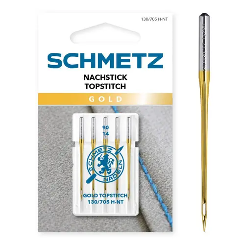 Set  5 ace Gold Topstitch  pentru Quilting, finete 90, Schmetz 130/705 H-NT VDS