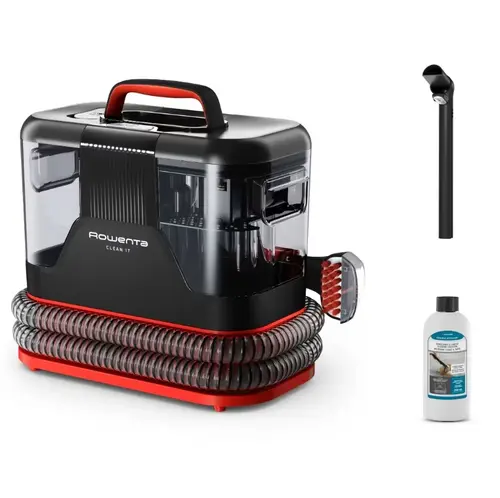 Aspirator cu spalare Rowenta Clean It IN5012F0, cu filtrare prin apa, 1.5 litri, 400 W, aspirare umeda si uscata, functie de autocuratare (Negru/Rosu)