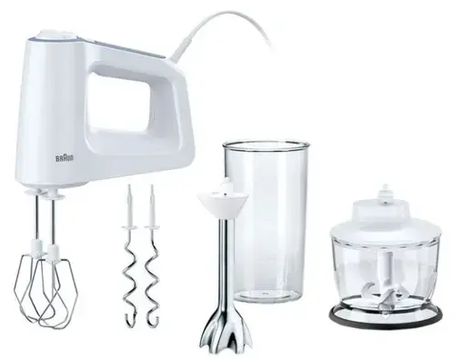 Mixer de mana Braun HM3137WH, 500 W, 5 viteze (Alb)