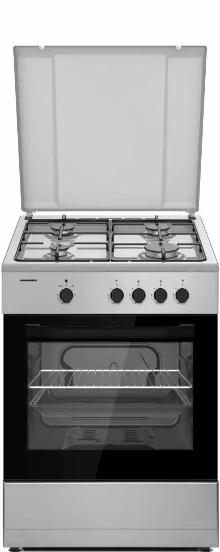 Aragaz HEINNER HFSC-SME66ISL, Gaz, 4 arzatoare, Aprindere electrica, 60x60 cm (Argintiu)