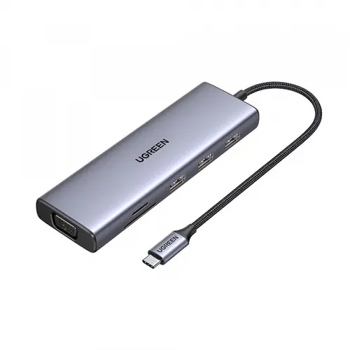 Hub USB-C Ugreen CM498, 3 x USB-A, 1 x USB-C, 1 x HDMI, 1 x VGA, 1 x RJ45, 1 x SD, 1 x microSD (Gri)