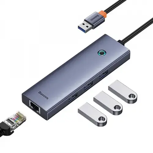 Hub USB Baseus UltraJoy B0005280A813-01, 3 x USB-A, 1 x RJ45 (Gri)