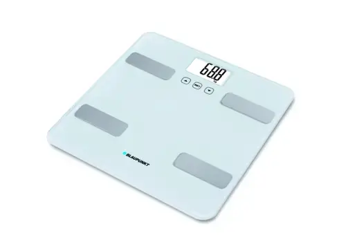 Cantar de baie cu diagnostic Blaupunkt BSM501, digital, 150 kg, platforma de sticla, apa/grasime/masa musculara/masa osoasa, Auto ON/OFF, Gri