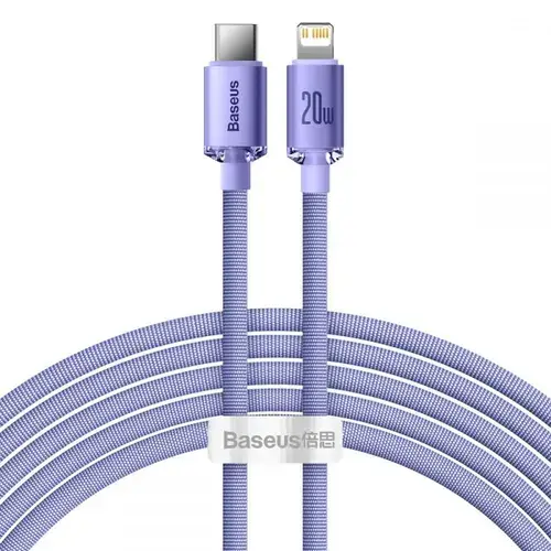 Cablu pentru incarcare si transfer de date Baseus Crystal Shine, USB Type-C/Lightning, 20W, 2m, Mov