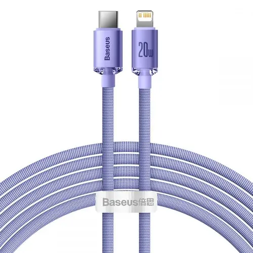 Cablu pentru incarcare si transfer de date Baseus Crystal Shine, USB Type-C/Lightning, 20W, 2m, Mov