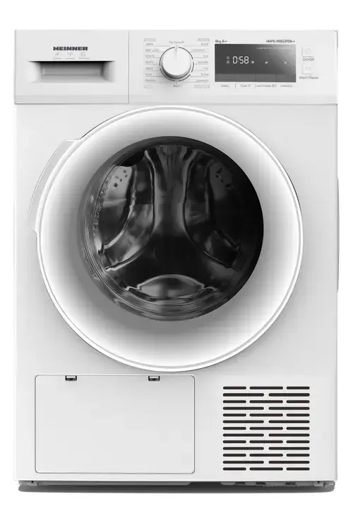 Uscator de rufe cu pompa de caldura Heinner HHPD-M8G3PDA++, 8 kg, Clasa A++, 16 programe, Display LED, Funtie Antisifonare, Start Intarziat (Alb)