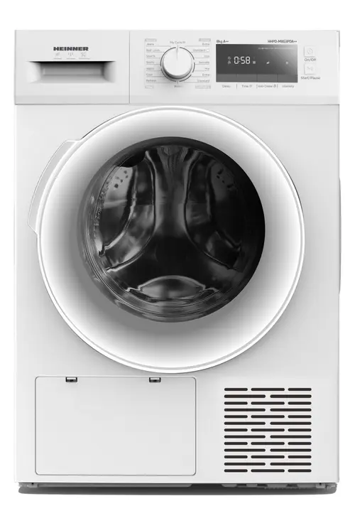 Uscator de rufe cu pompa de caldura Heinner HHPD-M8G3PDA++, 8 kg, Clasa A++, 16 programe, Display LED, Funtie Antisifonare, Start Intarziat (Alb)