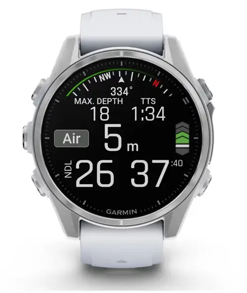 Ceas activity outdoor Garmin fenix 8, 43mm, Ecran AMOLED 1.3inch, Wi-Fi, Silicone Band (Argintiu)