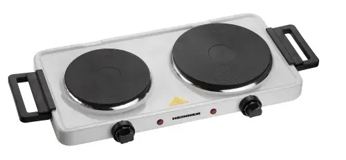 Plita electrica dubla HEINNER HDHP-KH2500WH, 2500 W, 2 plite din fonta, 18.5 cm + 15.5 cm, Termostat ajustabil, Protectie supraincalzire (Alb)