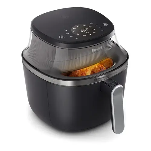 Friteuza fara ulei Philips Airfryer Seria 3000 NA341/00, compact digital, 2000 W, capacitate 7.2L, afisaj digital, fereastra, 16-in-1 functii de gatire, 12 programe presetate, curatare usoara (Negru/Argintiu)