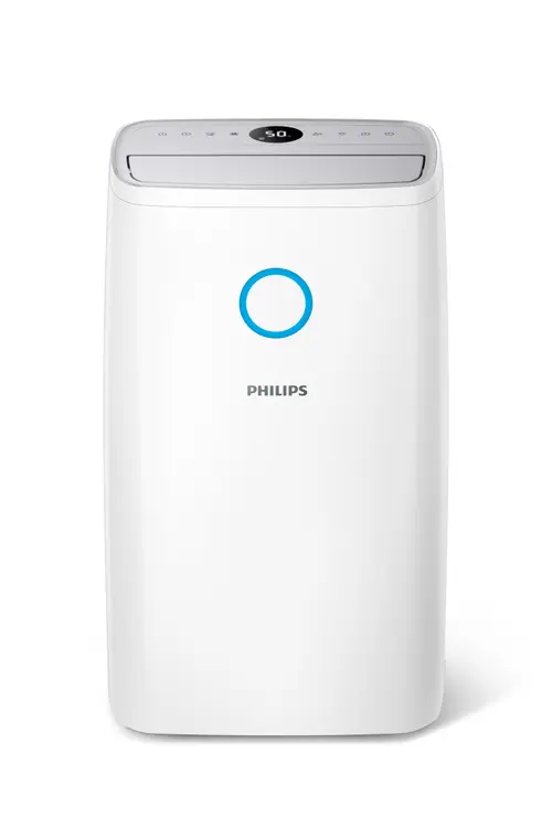 Dezumidificator de aer Philips Seria 3000 DE3306/11, pana la 34,3 L/D, eficient in incaperi de pana la 150 m3, aromaterapie, tehnologia AeraSense, mod uscare rufe, 3 viteze ale ventilatorului si 4 setări de umiditate, 17 functii de siguranta (Alb)