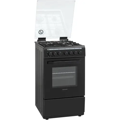 Aragaz Heinner HFSC-V60LITGC-BK, Mixt, 4 arzatoare, Aprindere electrica plita, Dispozitiv de siguranta plita, Cuptor electric, 6 functii, Timer, Grill, Duze GPL incluse, Tava si gratar cromat, 60 cm (Negru)