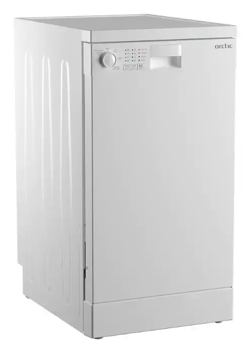 Masina de spalat vase slim Arctic DFS0502, 10 seturi, 5 programe, Sistem dedurizare apa, Aqua Protect, Amanare pornire, Clasa E, 45 cm (Alb)