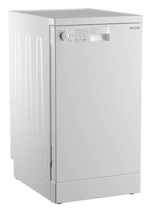 Masina de spalat vase slim Arctic DFS0502, 10 seturi, 5 programe, Sistem dedurizare apa, Aqua Protect, Amanare pornire, Clasa E, 45 cm (Alb)
