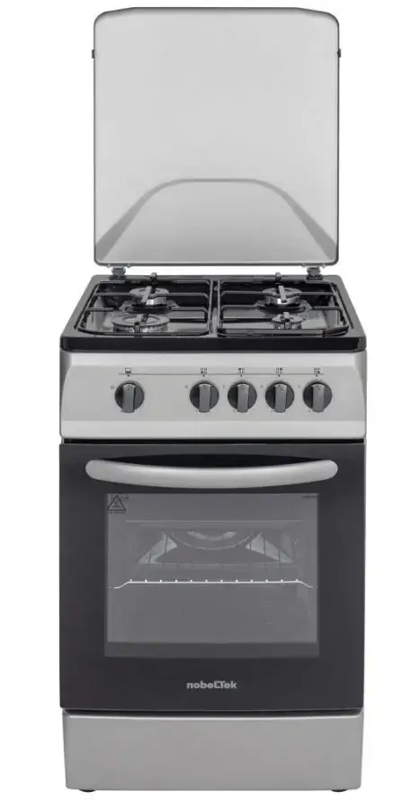 Aragaz NobelTek NLT 5601S/G1, Gaz, 4 arzatoare, Dispozitiv siguranta plita si cuptor (Argintiu/Negru)