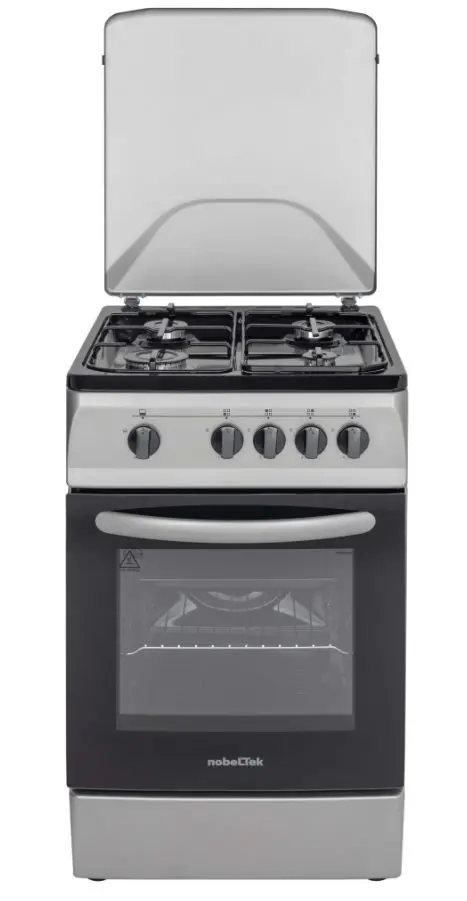 Aragaz NobelTek NLT 5601S/G1, Gaz, 4 arzatoare, Dispozitiv siguranta plita si cuptor (Argintiu/Negru)