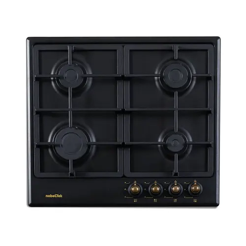 Plita pe Gaz Incorporabila NobeLTek BI NHBG-9744RANT, Comenzi Frontale, Aprindere Buton, Gratare Fonta, Design Rustic (Antracit)