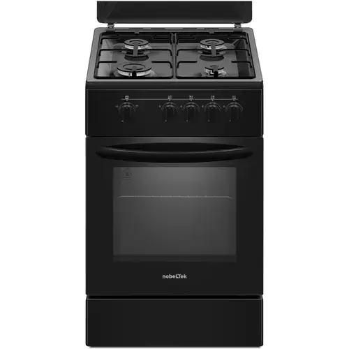 Aragaz Nobeltek NLT 5551N/G1, Gaz, 4 arzatoare, Siguranta plita si cuptor, Echipat cu duze GPL, Duze GN de schimb, 50 cm (Negru)