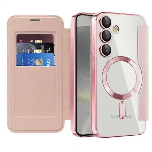 Husa MagSafe Techsuit SmartMag Book pentru Samsung Galaxy S24+ S926 (Roz)