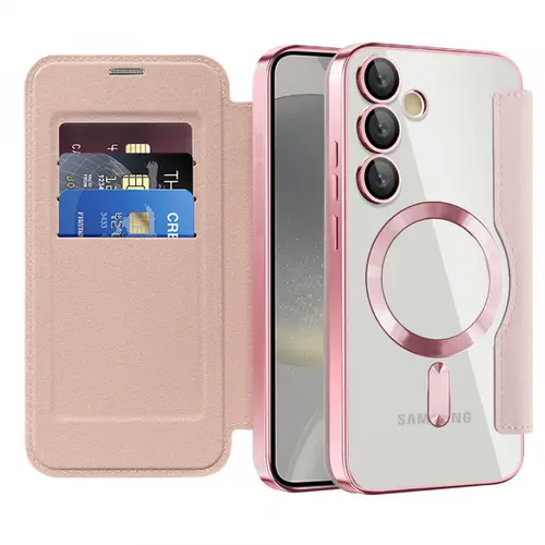 Husa MagSafe Techsuit SmartMag Book pentru Samsung Galaxy S24 S921 (Roz)