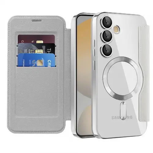 Husa MagSafe Techsuit SmartMag Book pentru Samsung Galaxy S24 FE S721 (Gri)
