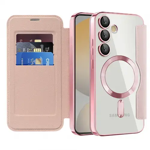 Husa MagSafe Techsuit SmartMag Book pentru Samsung Galaxy S24 FE S721 (Roz)