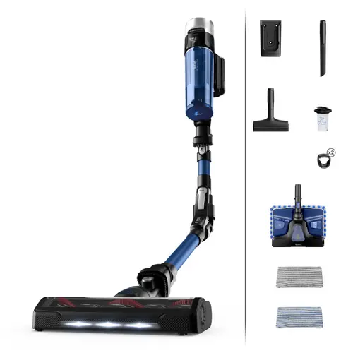 Aspirator vertical Tefal  X-FORCE FLEX 9.60 TY20C4WO, Autonomie 45 minute, Iluminare LED, Afisaj control SMART, Recipient 0.4 l (Albastru/Negru)