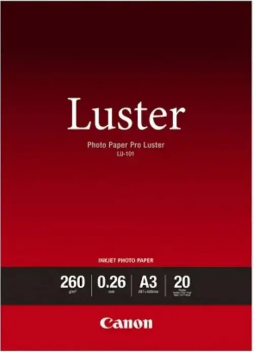 Hartie foto Pro Luster (LU-101) A3, lucios, Luminozitate ISO: 92, grosime: 0.26mm, Greutate: 260g/mp, 20 coli
