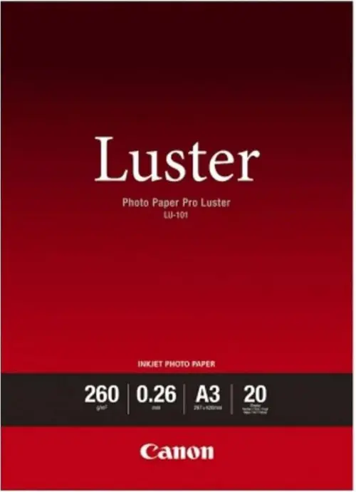 Hartie foto Pro Luster (LU-101) A3, lucios, Luminozitate ISO: 92, grosime: 0.26mm, Greutate: 260g/mp, 20 coli
