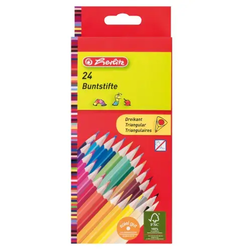 Set 24 Creioane Color Herlitz, 1/1, lacuite, sectiune triunghiulara