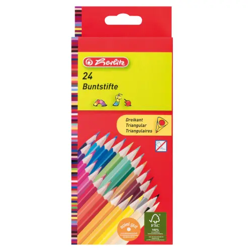 Set 24 Creioane Color Herlitz, 1/1, lacuite, sectiune triunghiulara