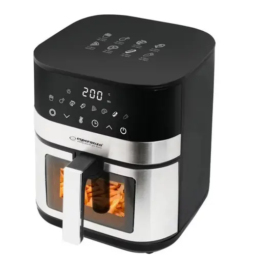 Friteuza cu aer cald Esperanza Pesce EKA003, 5 l, 1400 W, 8 programe (Negru/Inox)